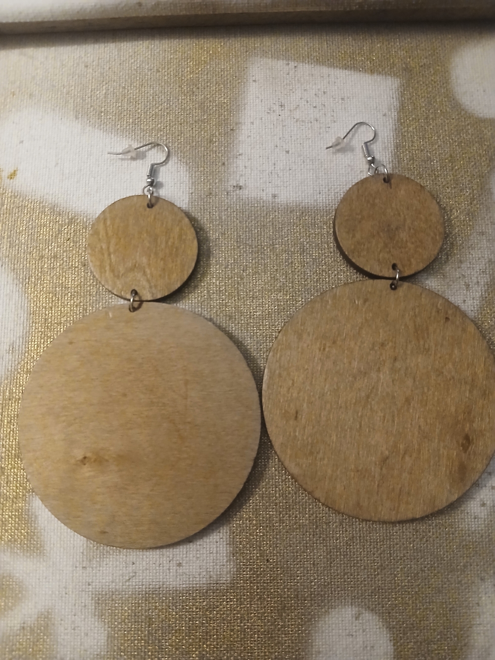 Large Natural Wood Double Circle Drop Earrings
